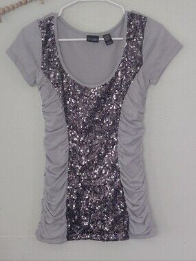 Y2K Daytrip Sequins Bling Ruched Going Out Top Size M Flawless